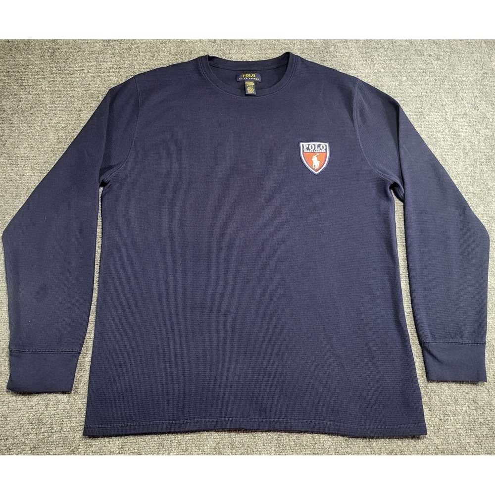 Polo Ralph Lauren Men's Polo Waffle Knit Blue Thermal Crew-Neck Shirt Sz X-Large